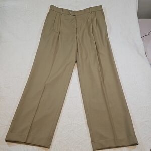 Ballin Dress Pants Men's 38x30 Tan Super 120s Wool Pleated Straight Leg Cuffed